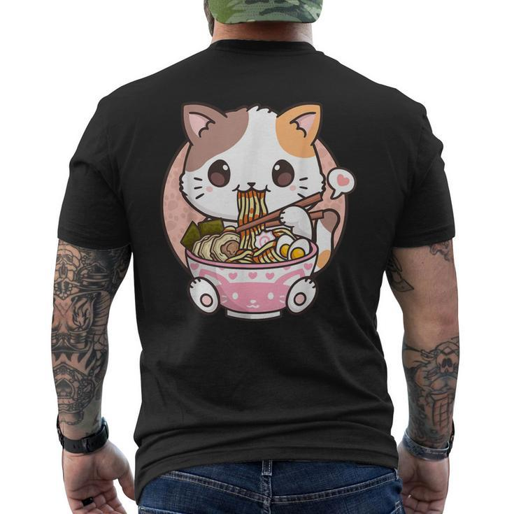 Kawaii Anime Ramen Cat Neko Men's T-shirt Back Print