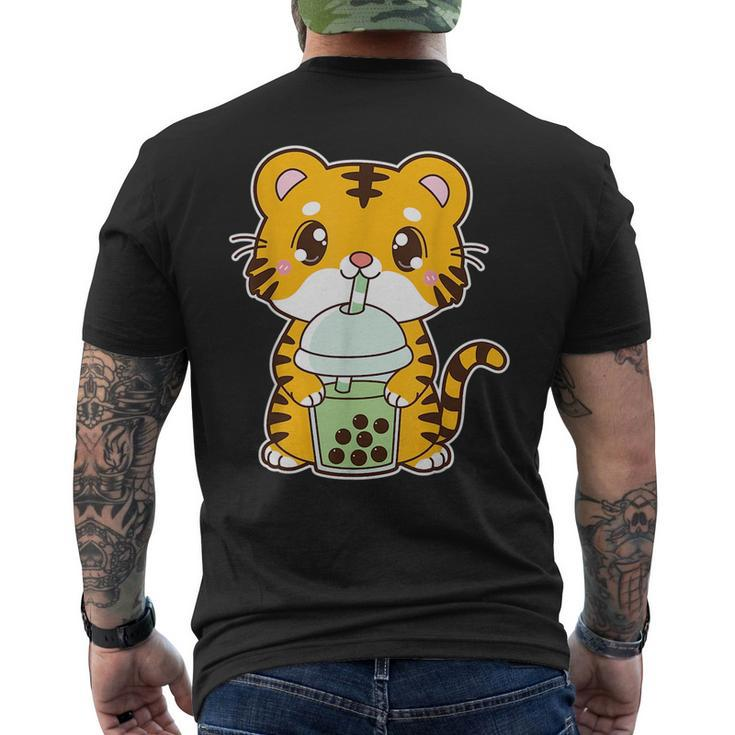 Kawaii Cute Zodiac Boba Tiger Matcha Green Bubble Milk Tea  Mens Back Print T-shirt