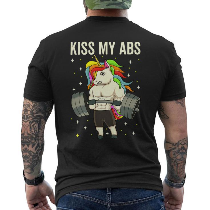 Kiss My Abs Workout Gym Unicorn Weight Lifting Mens Back Print T-shirt