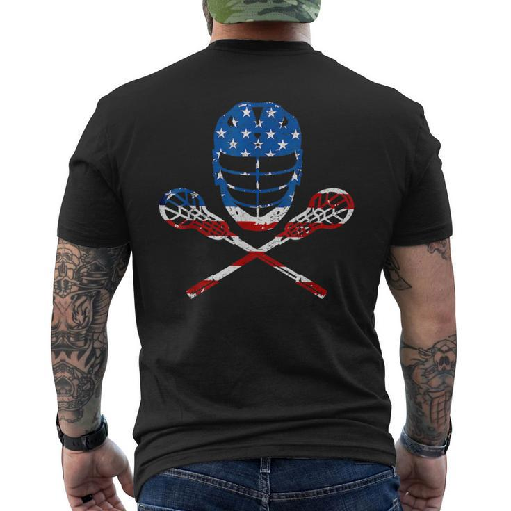 Lacrosse American Flag Lax Helmet Sticks 4Th Of July S Mens Back Print T-shirt