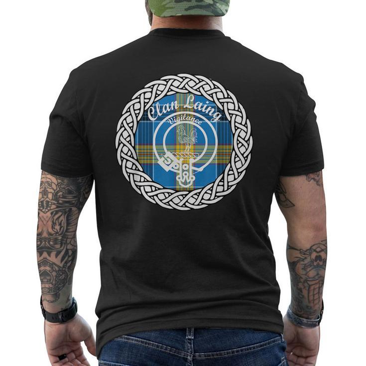 Laing Surname Last Name Scottish Clan Tartan Badge Crest Funny Last Name Designs Funny Gifts Mens Back Print T-shirt