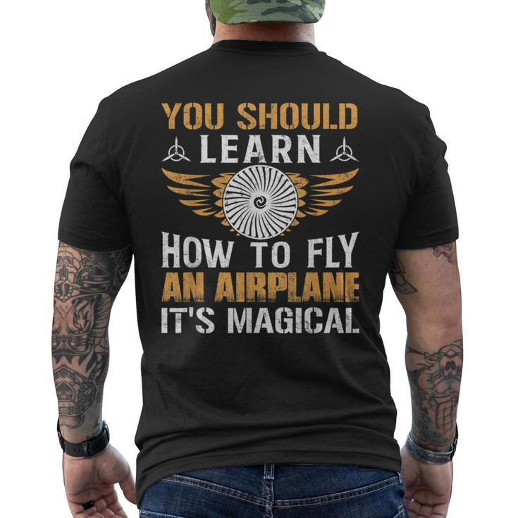 Learn How To Fly An Airplane Pilot Aviation Graphic Men's T-shirt Back Print