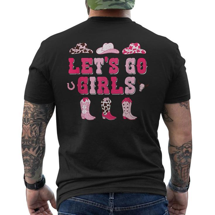 Lets Go Girls Western Pink Cowgirl Hat Boots Country Music  Mens Back Print T-shirt