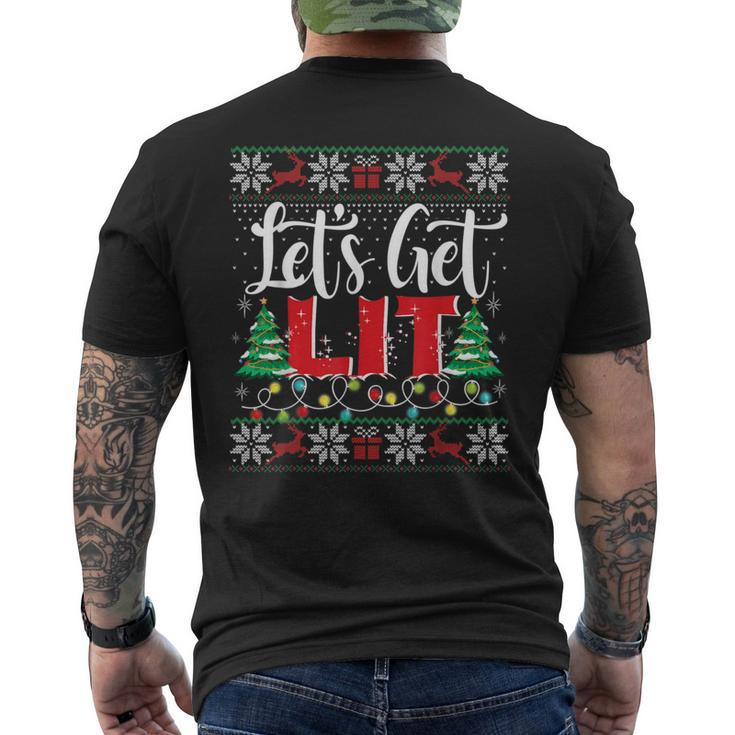 Let's Get Lit Christmas Lights Ugly Sweater Xmas Drinking Men's T-shirt Back Print