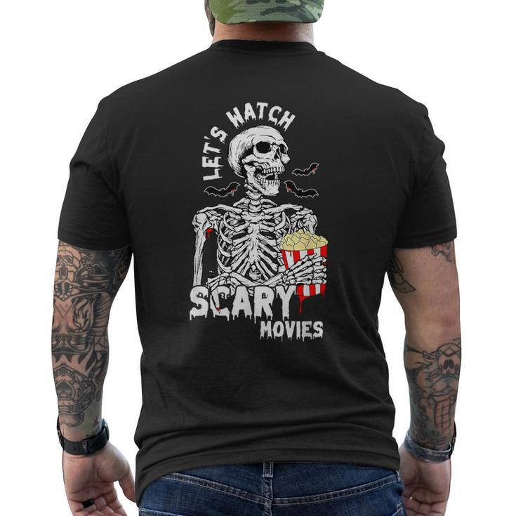 Let's Watch Scary Movies Skeleton Popcoin Halloween Costume Men's T-shirt Back Print