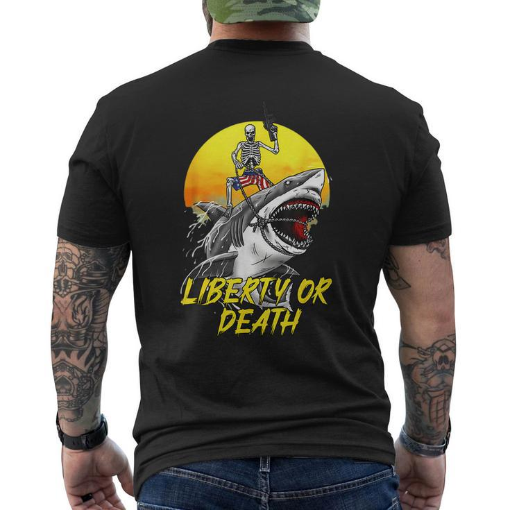Liberty Or Death Vintage Skeleton Shark Patriotic Proud  Mens Back Print T-shirt