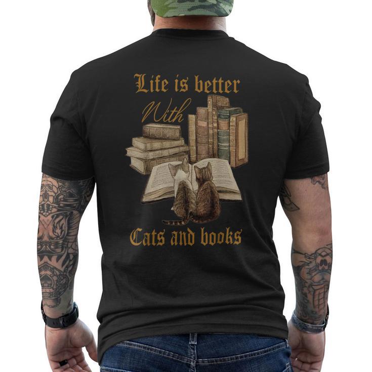 Life Is Better With Cats And Books Mens Back Print T-shirt