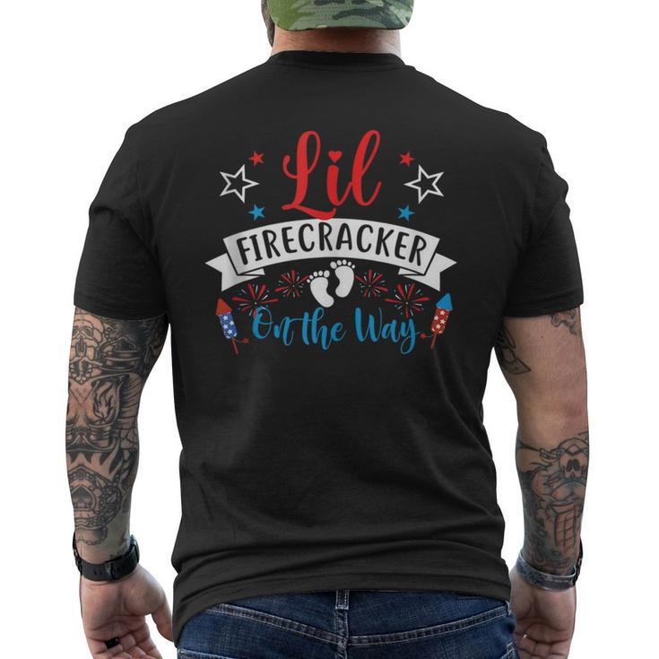 Lil Firecracker On The Way Cute 4Th Of July Pregnancy Mens Back Print T-shirt