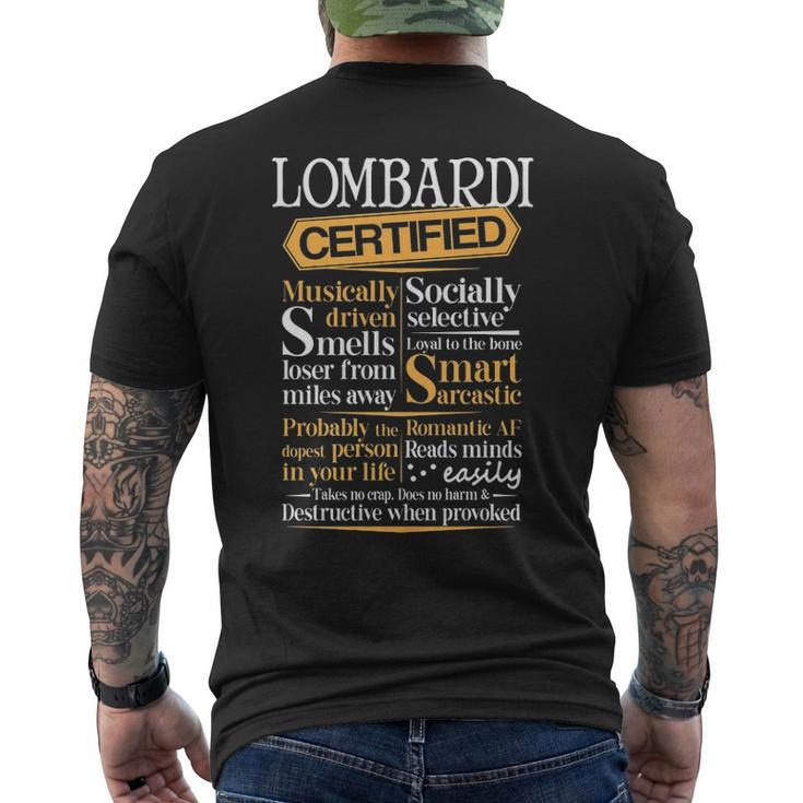 Lombardi Name Gift Certified Lombardi Mens Back Print T-shirt