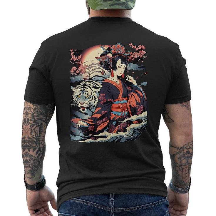 Make A Statement With This Bold Geisha And Tiger Tattoo  Mens Back Print T-shirt
