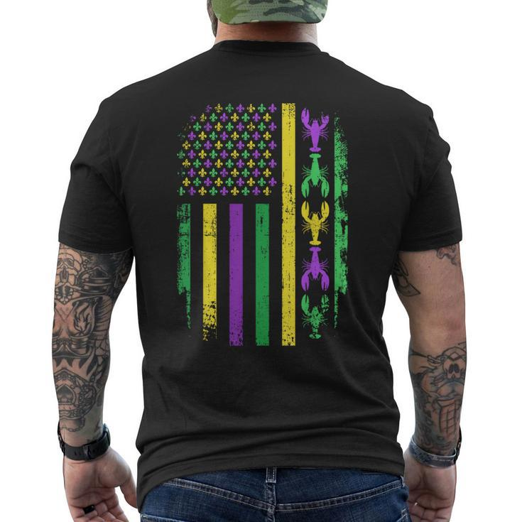 Mardi Gras Us American Flag With Crawfish New Orleans Men's T-shirt Back Print