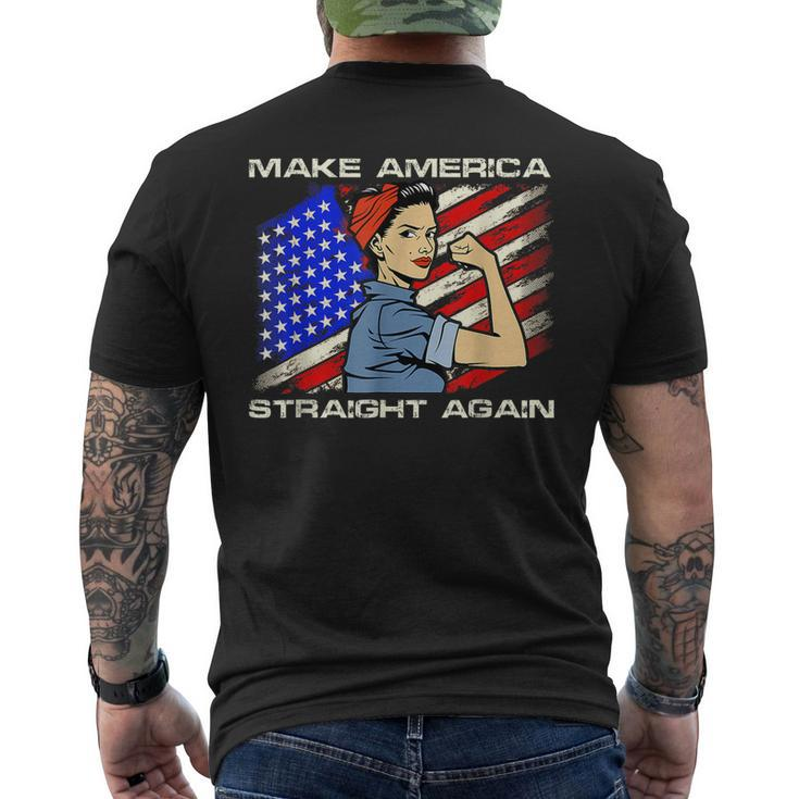 Masa Make America Straight Again Strong Woman American Flag Men's Back Print T-shirt