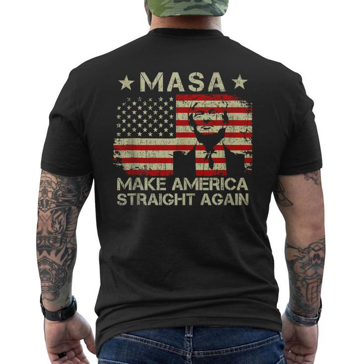 Masa Make America Straight Again Trump American Flag Men's Back Print T-shirt