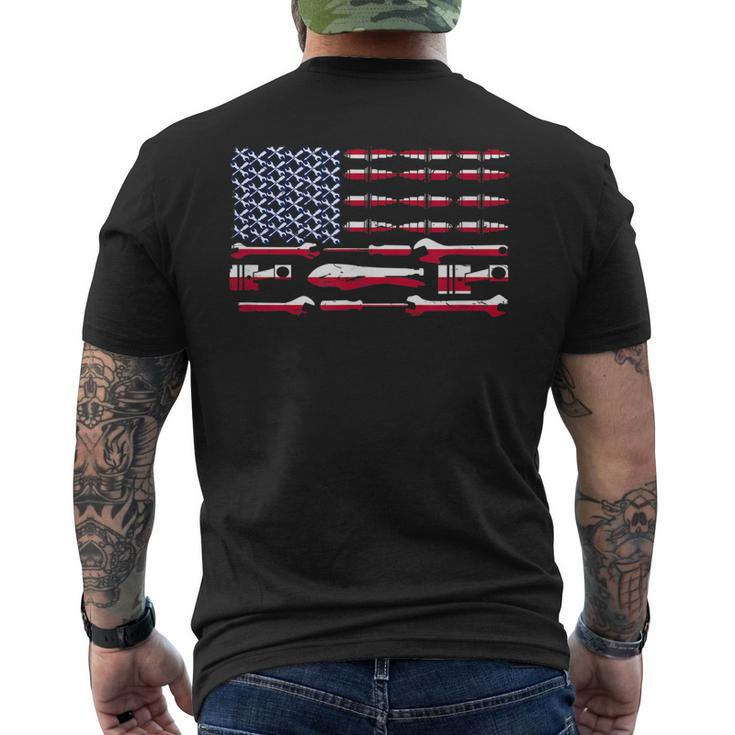 Mechanic Engineer Car Motorcycle Plane Us Flag Patriotic Men's Back Print T-shirt