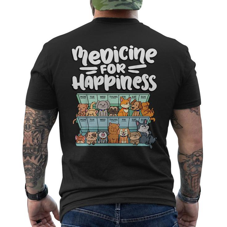 Medicine For Happiness Pill Box Animals Dog Breeds Puppies  Mens Back Print T-shirt