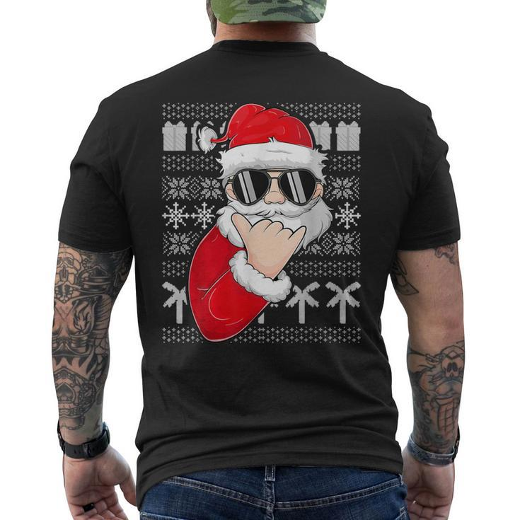 Mele Kalikimaka Ugly Sweater Christmas Santa Shaka Hawaii Men's T-shirt Back Print