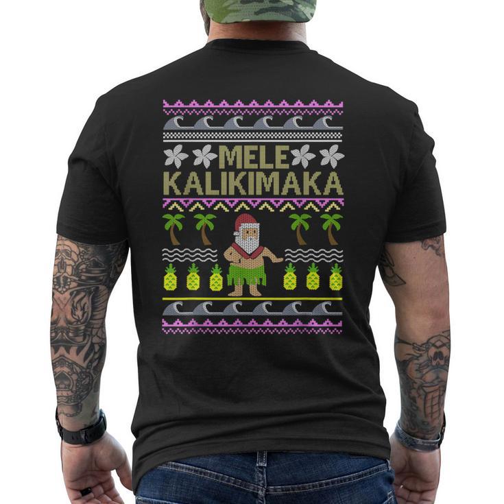 Mele Kalikimaka Vacation Ugly Christmas Sweater Style Men s T shirt Back Print Mazezy