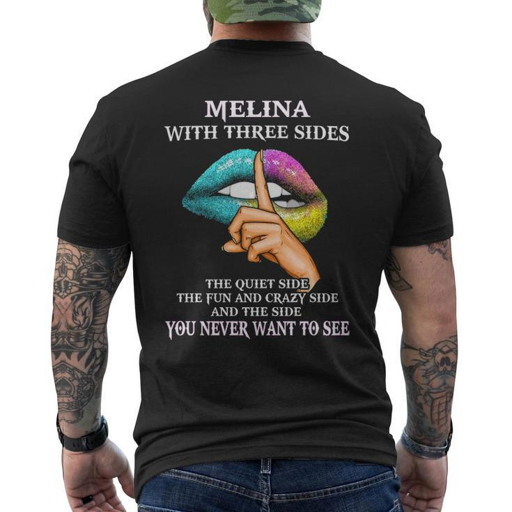 Melina Name Gift Melina With Three Sides Mens Back Print T-shirt