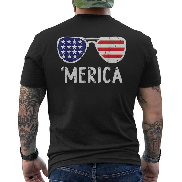 Merica American Flag Sunglasses Patriotic  4Th Of July  Mens Back Print T-shirt