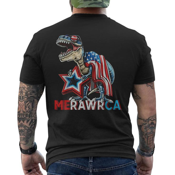 Merica Dinosaur 4Th Of July Rawr American Flag Boys Kids Usa Mens Back Print T-shirt