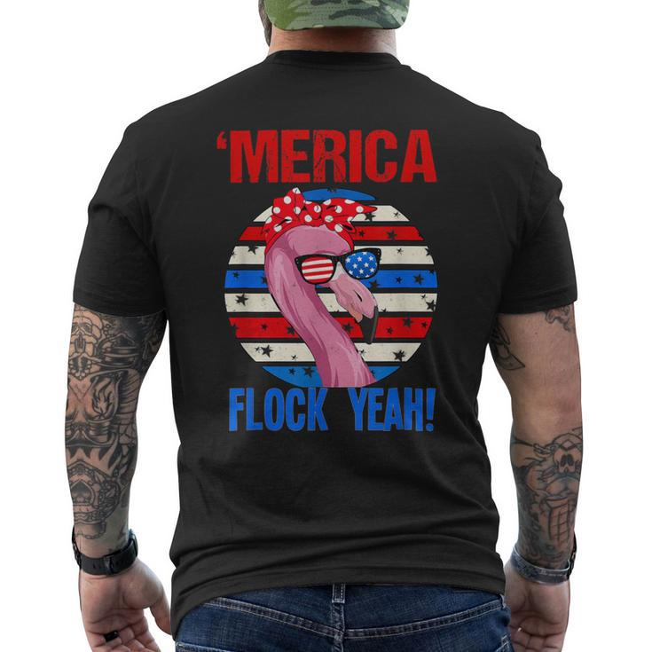 Merica Flock Yeah 4Th July Funny Patriotic Flamingo 1 Mens Back Print T-shirt