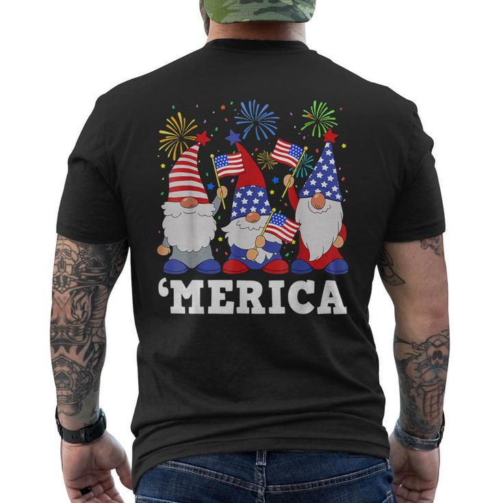 Merica Gnomes Usa Flag Fireworks Memorial Day 4Th Of July  Mens Back Print T-shirt