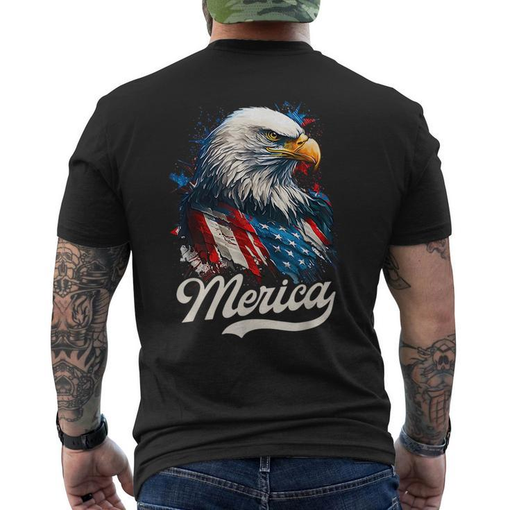 Merica Patriotic Eagle Freedom 4Th Of July Usa American Flag Mens Back Print T-shirt
