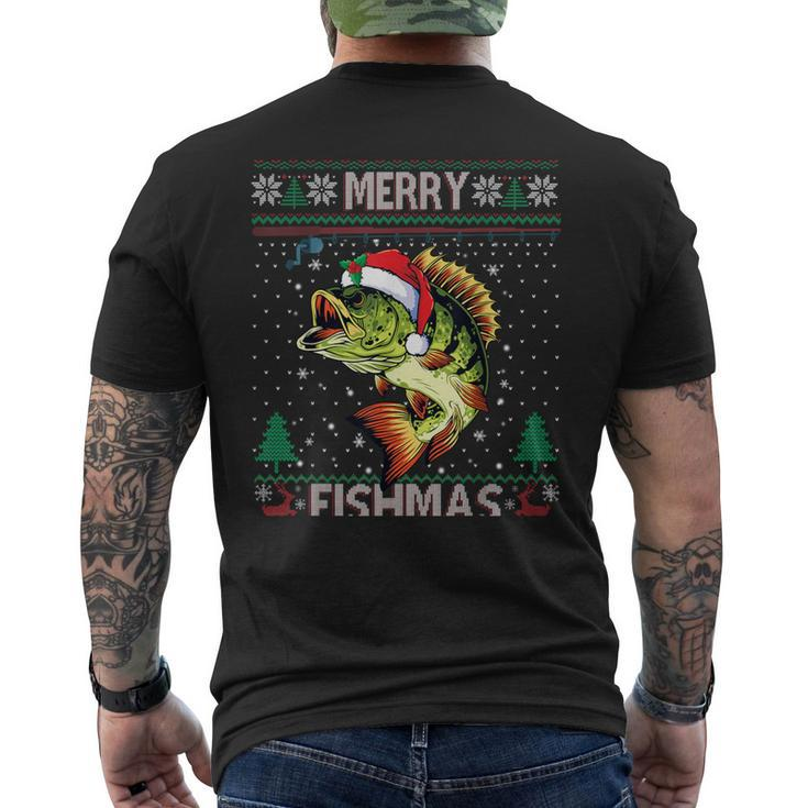 Merry Fishmas Bass Fish Fishing Christmas Ugly Sweater Xmas Men's T-shirt Back Print