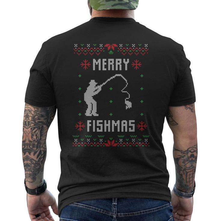 Merry Fishmas Fisherman Ugly Christmas Sweater Men's T-shirt Back Print