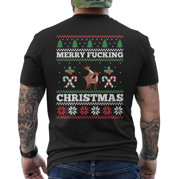 Merry Fucking Christmas Adult Humor Offensive Ugly Sweater Men's T-shirt Back Print