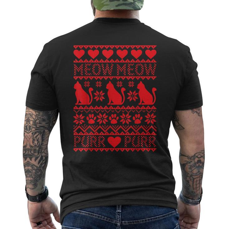 Merry Meowy Catmas Cat Ugly Christmas Sweater Men's T-shirt Back Print