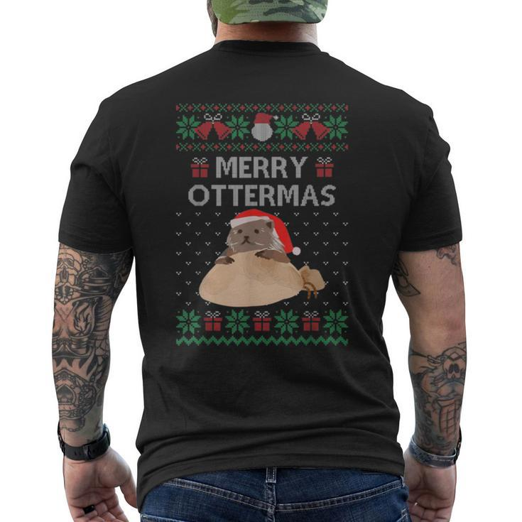 Merry Ottermas Cat Ugly Christmas Sweaters Men's T-shirt Back Print