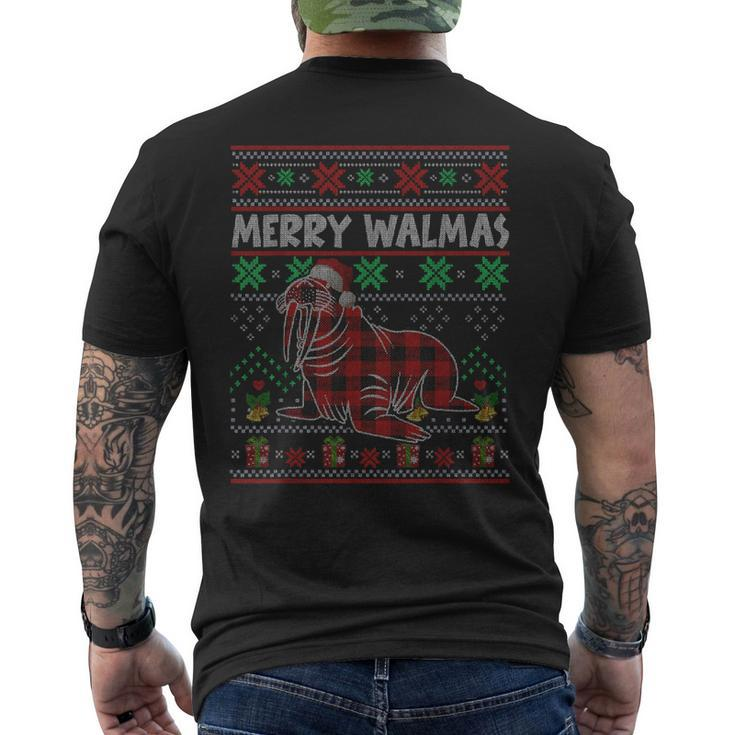 Merry Walmas Ugly Christmas Sweater Walrus Sea Animal Plaid Men's T-shirt Back Print