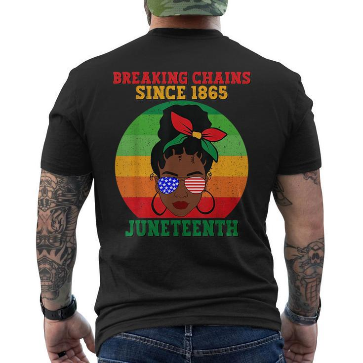 Messy Bun Junenth Breaking Chains Bandana Afro Sunglasses  Mens Back Print T-shirt