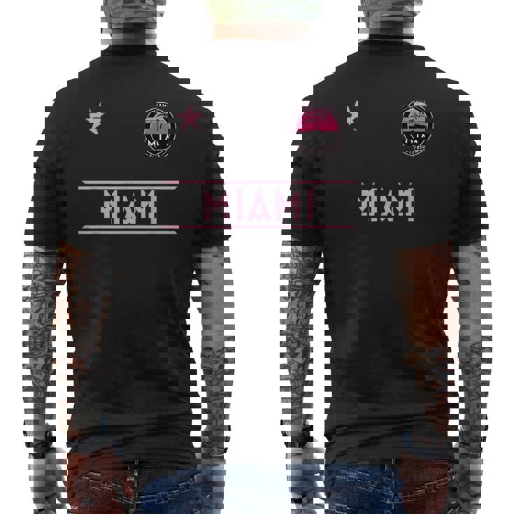 Miami Palm Tree Sunset Mini Pink Badge - Designer Edition Mens Back Print T-shirt Miami Palm Tree Sunset Mini Pink Badge - Designer Edition Mens Back Print T-shirt