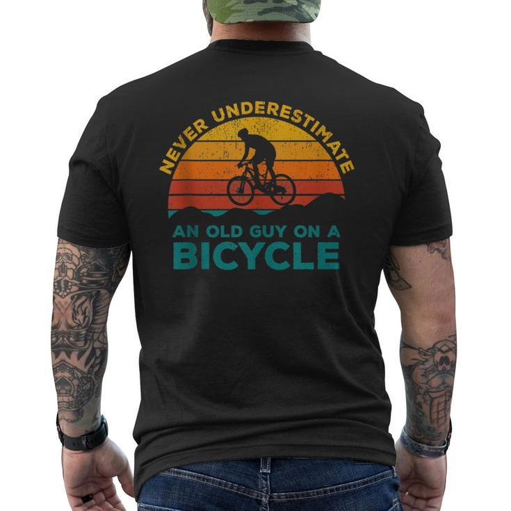Mountain Bike Never Underestimate An Old Guy On A Bicycle Men's T-shirt Back Print