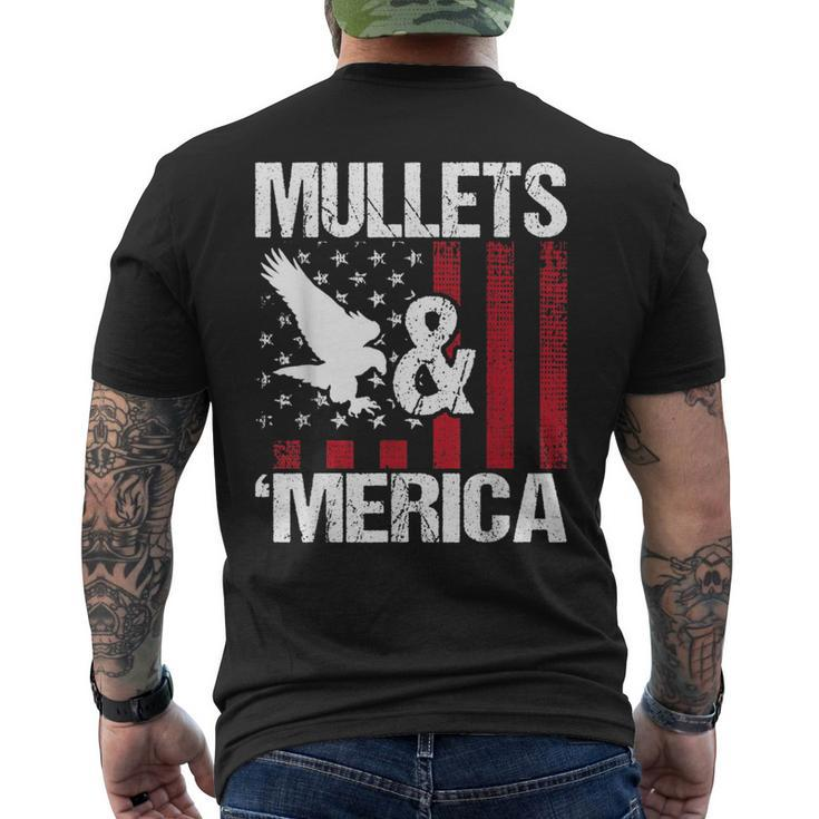 Mullets & Merica - Patriotic Us Flag Redneck Mullet Pride  Mens Back Print T-shirt