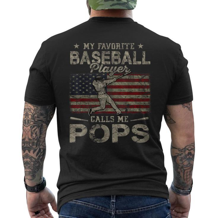 My Favorite Baseball Player Calls Me Pops Fathers Day  Mens Back Print T-shirt