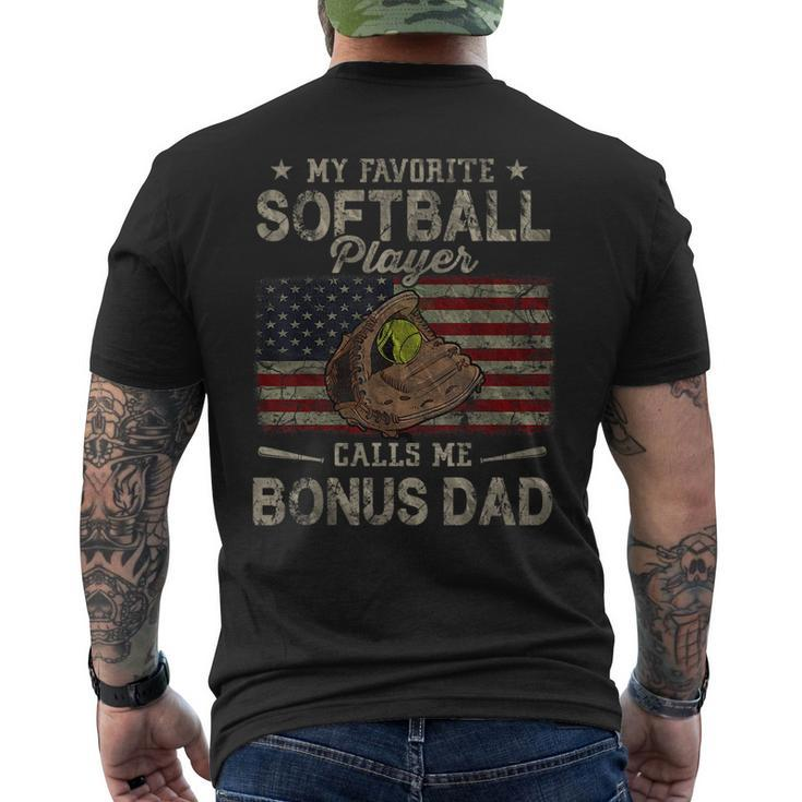My Favorite Softball Player Calls Me Bonus Dad Fathers Day  Mens Back Print T-shirt