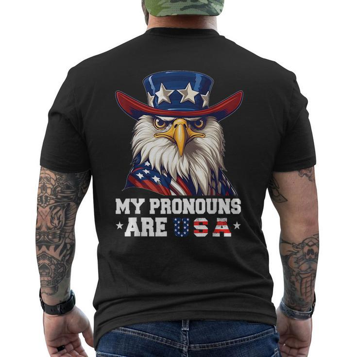 My Pronouns Are Usa Funny Eagle 4Th Of July American Gift For Mens Mens Back Print T-shirt