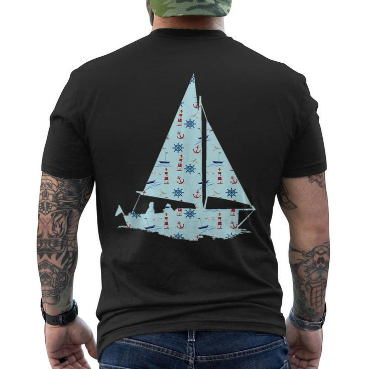 Nautical Sailboat Sring Wheel Anchor Pattern  Mens Back Print T-shirt