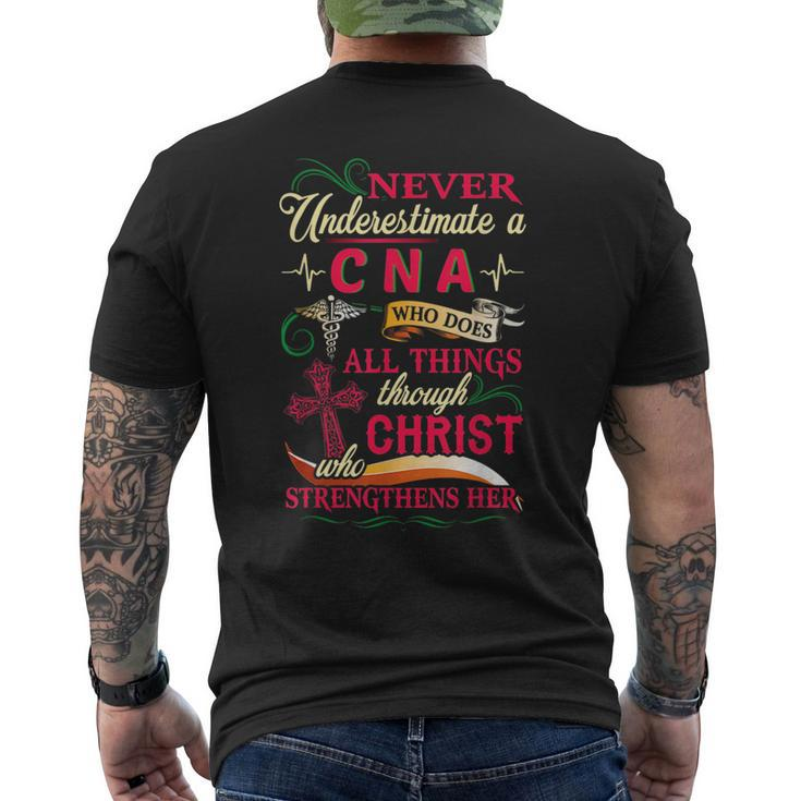 Never Underestimate A Cna Who Does All Things Mens Back Print T-shirt