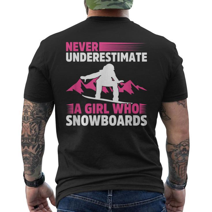 Never Underestimate A Girl Snowboard Snowboarder Wintersport Mens Back Print T-shirt