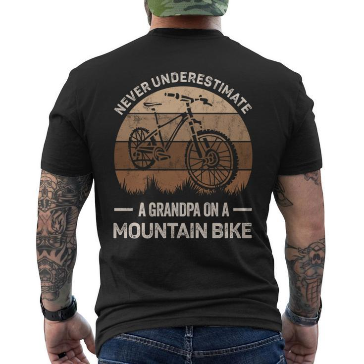 Never Underestimate A Grandpa On A Mountain Bike Bicycling Grandpa Funny Gifts Mens Back Print T-shirt
