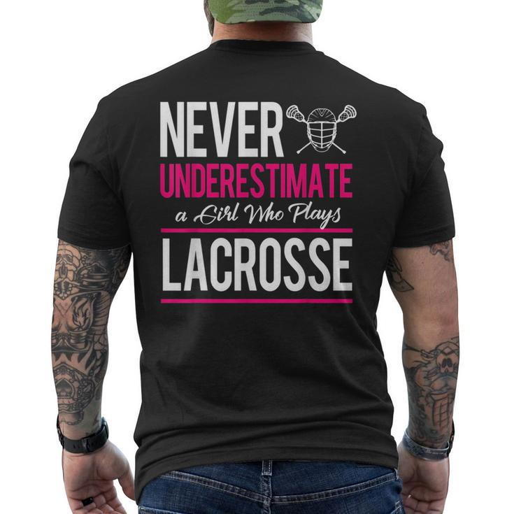 Never Underestimate A Gril Who Plays Lacrosse Mens Back Print T-shirt