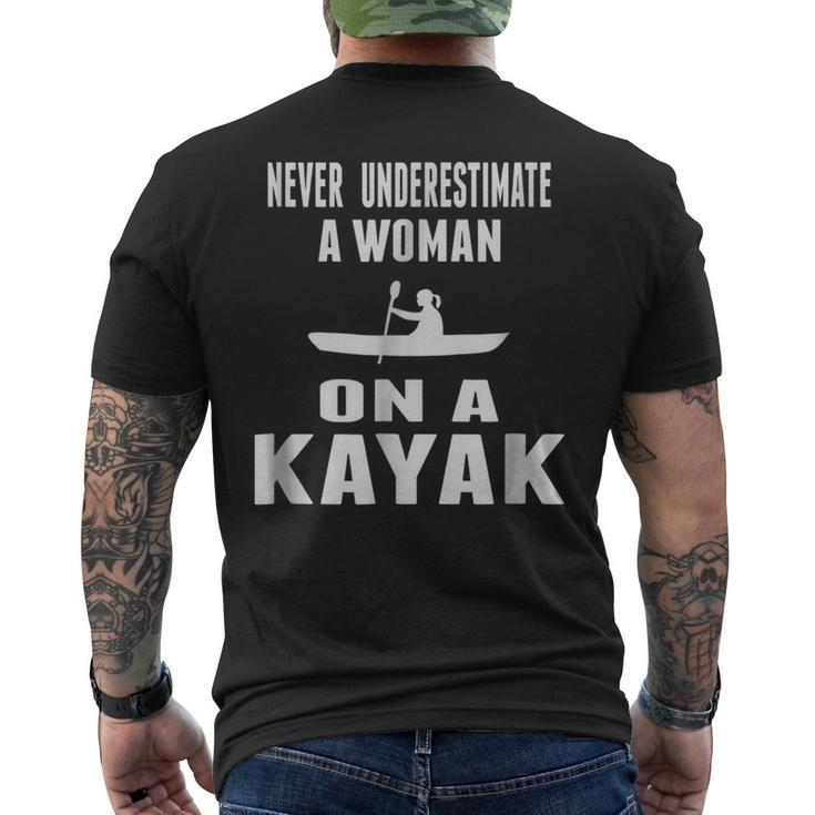 Never Underestimate A Woman On A Kayak Funny Mens Back Print T-shirt