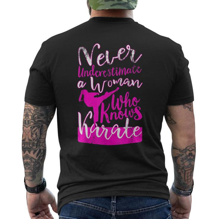 Never Underestimate A Woman Who Knows Karate Gift For Girls Mens Back Print T-shirt