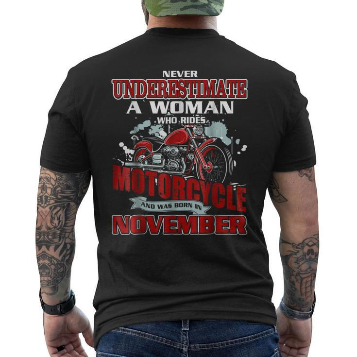 Never Underestimate A Woman Who Rides Motorcycle In November Mens Back Print T-shirt