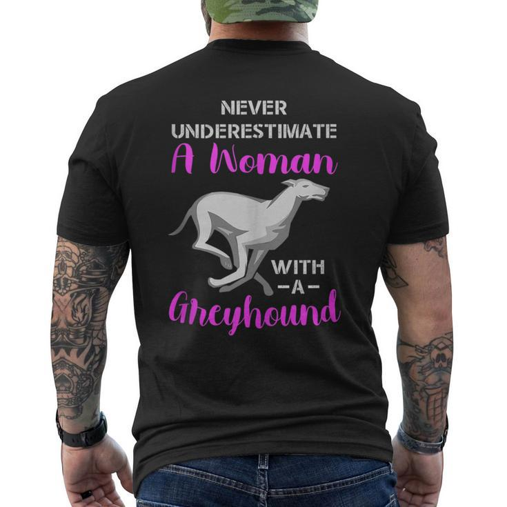 Never Underestimate A Woman With A Greyhound Dog Lover Mens Back Print T-shirt