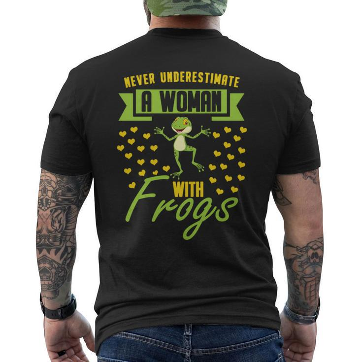 Never Underestimate A Woman With Frogs Toad Gift Frog Gifts For Frog Lovers Funny Gifts Mens Back Print T-shirt